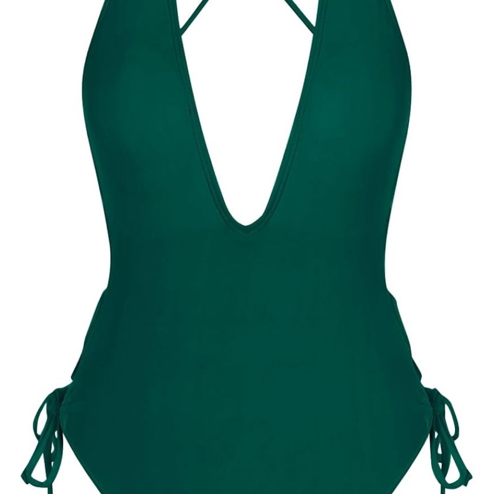 NWT ZAFUL Women's Sexy Plunging Neck Solid Color One Piece Swimwear - Picture 4 of 5